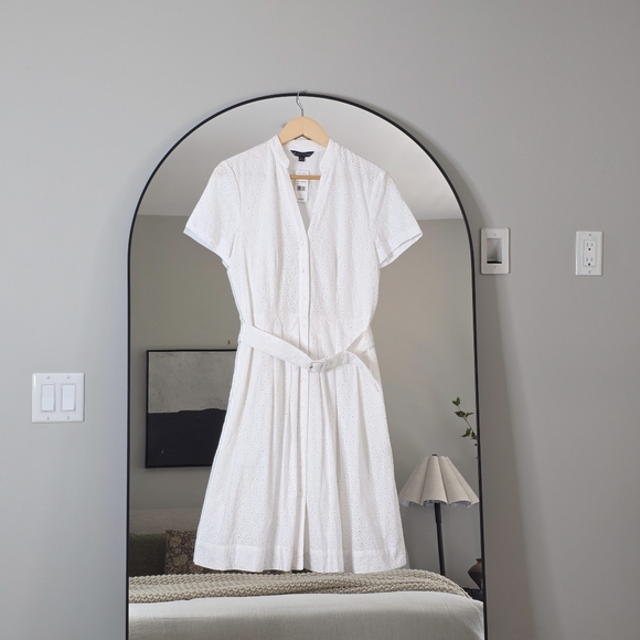 NWT Brooks Brothers White Eyelet Button-Front Belted Shirt Dress, Size 8 - Picture 4 of 16